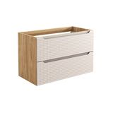 COMAD Splendor Badkamermeubel 90 cm onder de wastafel, met 2 lades, eikenhout-look, beige, gefreesd MDF