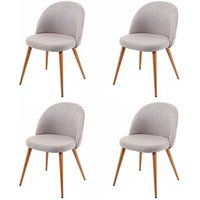 HWC Set van 4 eetkamerstoelen HWC-D53, keukenstoel, retro jaren 50 ontwerp, stof/textiel ~ lichtgrijs