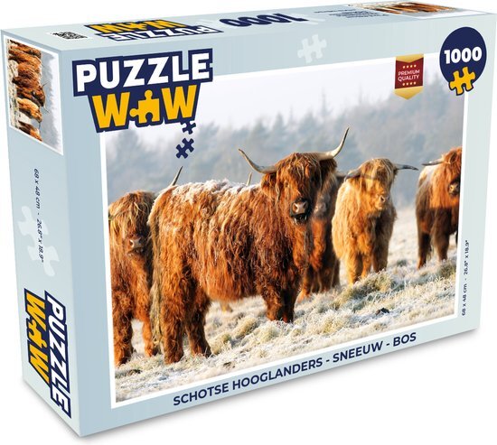 MuchoWow Puzzel Schotse Hooglanders - Sneeuw - Bos - Legpuzzel - Puzzel 1000 stukjes volwassenen