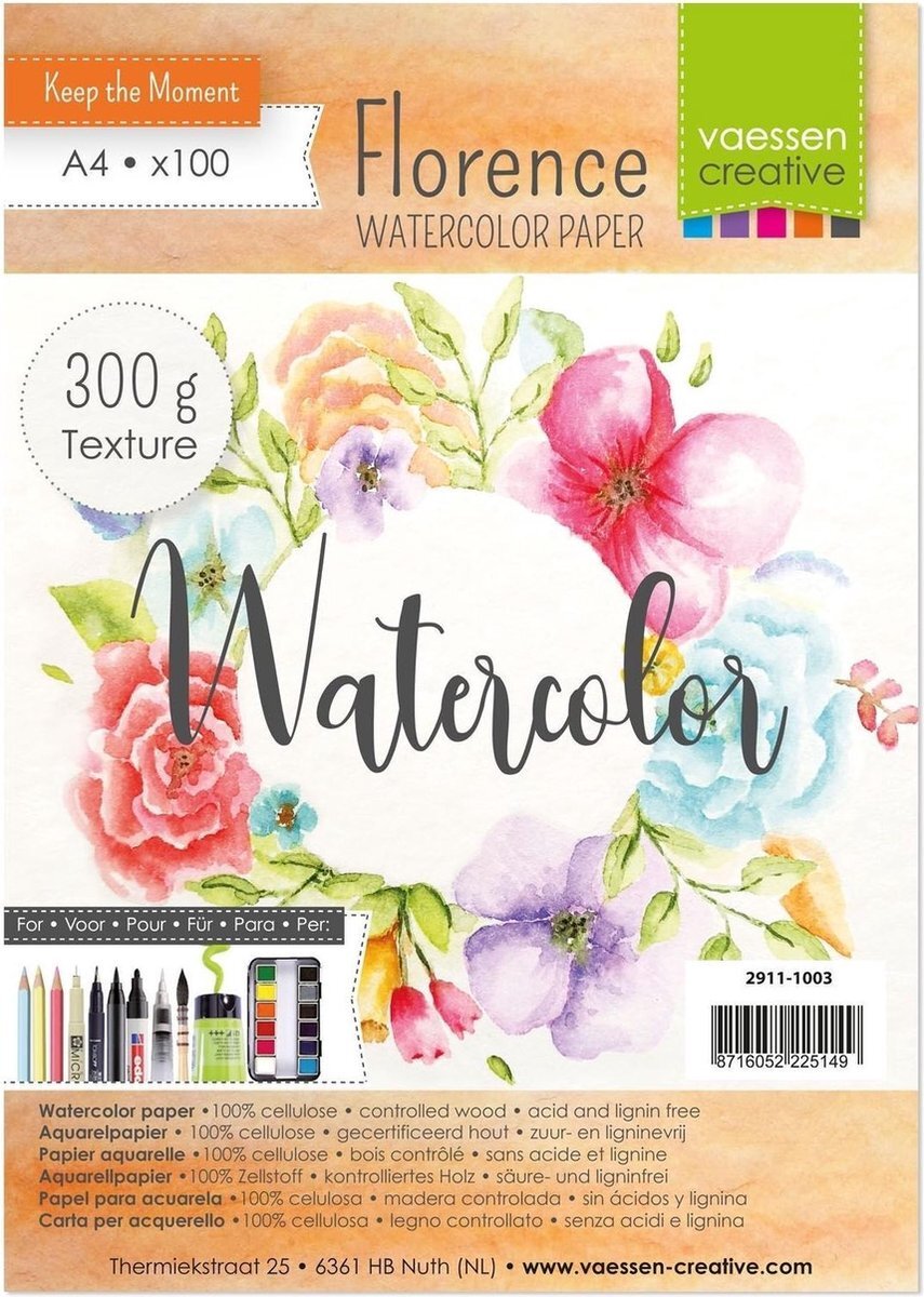 Vaessen Creative Watercolor Aquarelpapier 300g A4 wit Florence - 100 stuks