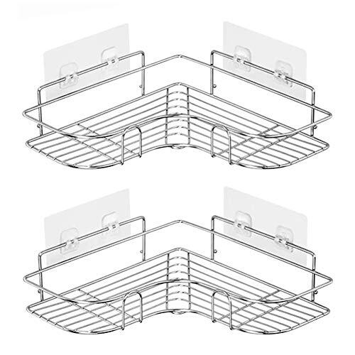 Oranlife 2-delige hoekdouchecaddy, 304 roestvrij staal, wandgemonteerde badkamerplank met lijm, opbergorganizer voor toilet, slaapzaal en keuken [zilver]