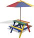 vidaXL Table de pique-nique pour enfants avec bancs et parasol bois multicolore