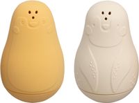 Baby's Only Spuitfiguur pinguïns - Baby badspeelgoed - Oker/Warm Linen - Siliconen speelgoed - Baby cadeau