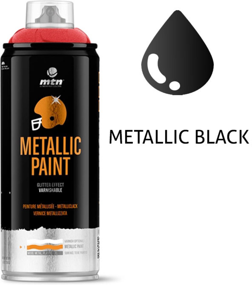 Montana-Colors 1x Zwart Metallic Spuitverf - MTN Pro 400ml - Voor diverse klus doeleinden, bruikbaar op hout, plastic en metaal