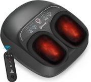 oCreon Shiatsu voetmassageapparaat met warmtefunctie, elektrisch voetmassageapparaat, 3D-knedelingstechnologie, luchtdruk, 3 intensiteitsniveaus voor vermoeide spieren en voetzolen, zwart