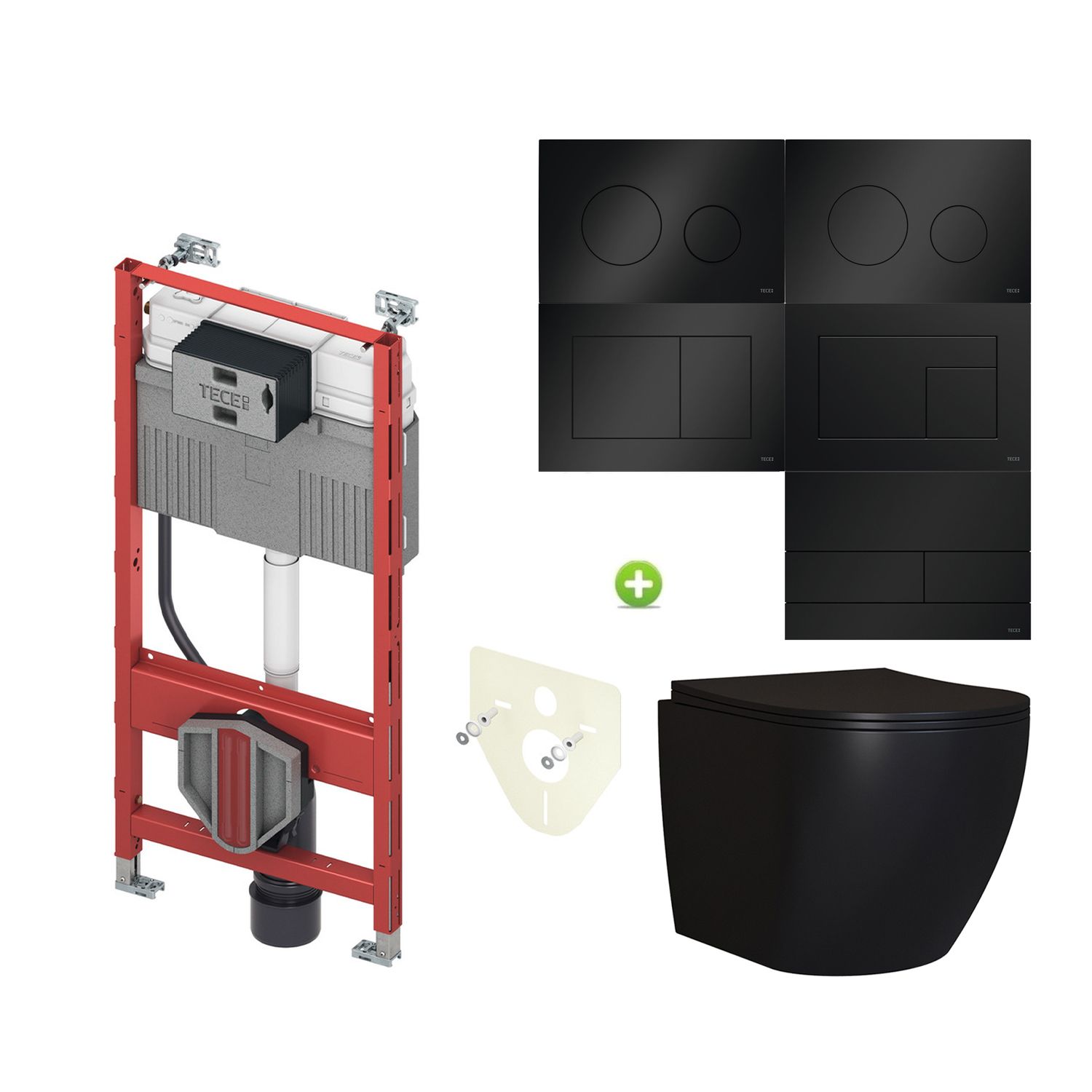Boss & Wessing TECE Profil Toiletset set65 Mudo Mat Zwart met TECE Drukplaat