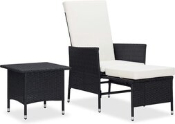 vidaXL 2-delige Loungeset met kussens poly rattan zwart