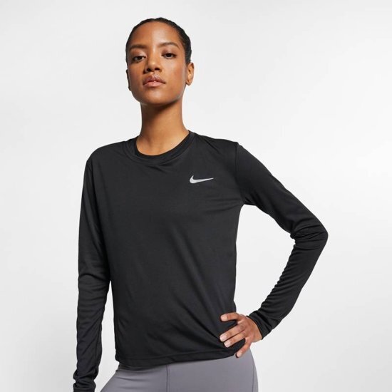 Nike Miler Top Ls Sporttop Dames - Zwart