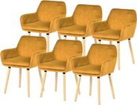 MEUBLE COSY Meubles Cosy Eetkamerstoel - Set Van 6 Fluweel Ribstof Houten Poten Scandinavisch Design - Geel