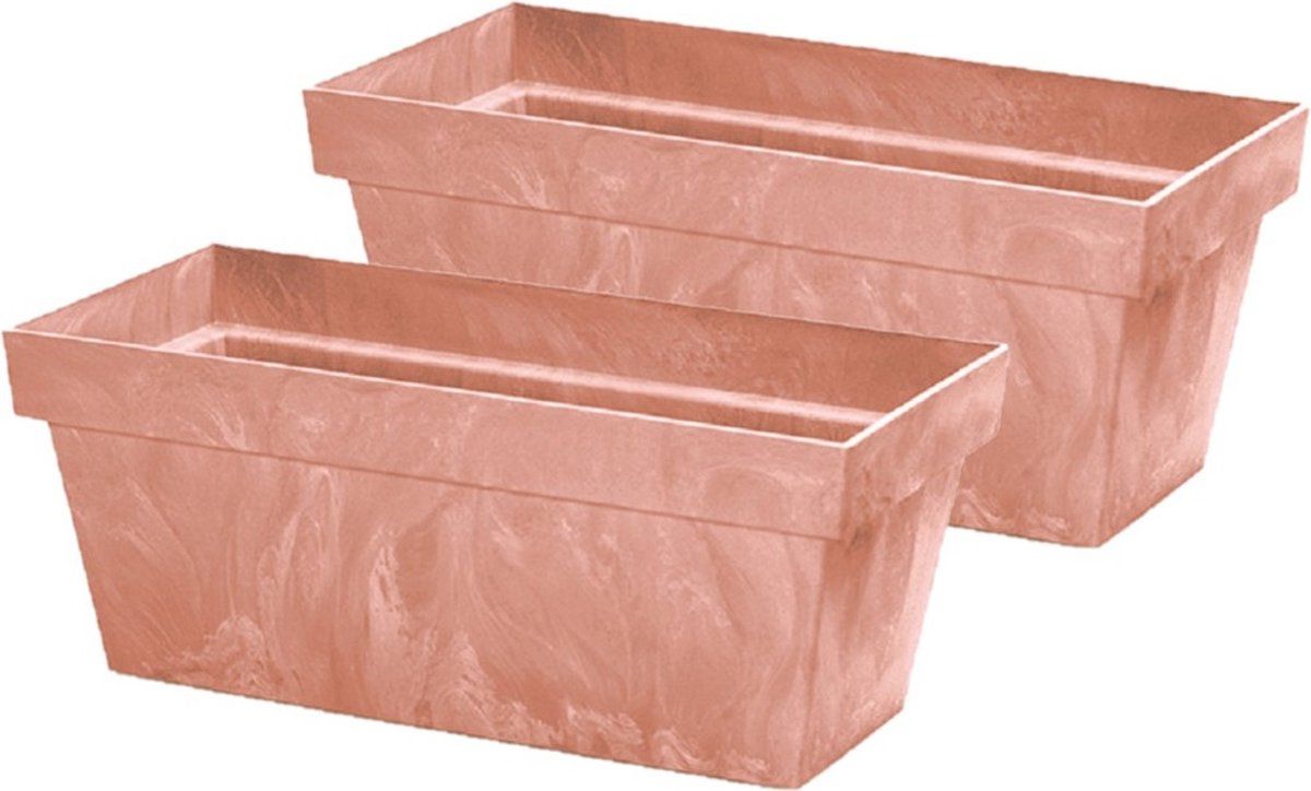 Prosperplast 2x stuks beton-look plantenbakken/bloembakken kunststof 59 x 26 x 23 cm terra cotta voor binnen/buiten