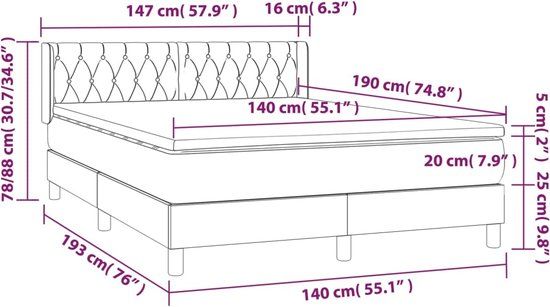 vidaXL Boxspring met matras, stof, taupe, 140x190 cm
