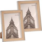 Arte r 2x stuks kunststof fotolijst zilver met hout geschikt voor een foto van 13 x 18 cm