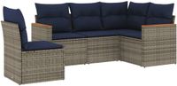 vidaXL Ensemble de banc de jardin 5 pièces avec coussins, gris, polyrotin