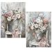 DRW Canvasafbeelding, kubus met bloemen, handbeschilderd, in wit, roze en groen, 70 x 3 x 100 cm