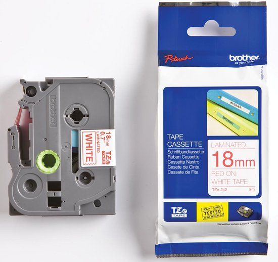 Brother TZe-242 label tape - 18mm - red on white - laminated