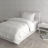 Italian Bed Linen Dekbedovertrek Set met Doubleface Effen Kleur Tas Sheet en Kussensloop, 100% Katoen, Wit wit, enkel
