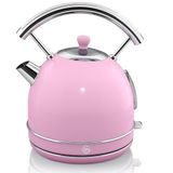 Swan Retro Waterkoker, 1,8 l, verborgen weerstand, roestvrij staal, draadloos, vintage design, automatische uitschakeling Strix, roze, 3000 W
