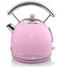 Swan Retro Waterkoker, 1,8 l, verborgen weerstand, roestvrij staal, draadloos, vintage design, automatische uitschakeling Strix, roze, 3000 W