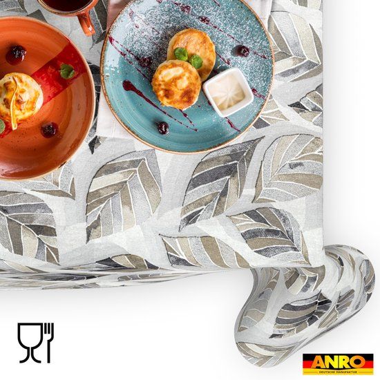 ANRO Tafelkleed Bladeren Grijs 260x140cm Rechte rand Afwasbaar Waterafstotend Binnen & Buiten