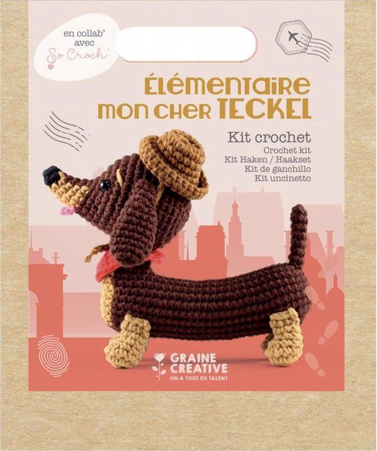 Graine Créative Haakpakket Teckel Amigurumi - 18 cm knuffel hond - Cadeau