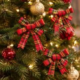 Decoris nœuds de Noël - 24 pièces - rouge - à carreaux - 10 cm