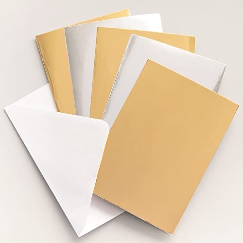 Baker Ross Metallic Gold and Silver Greeting Cards - Pack of 12