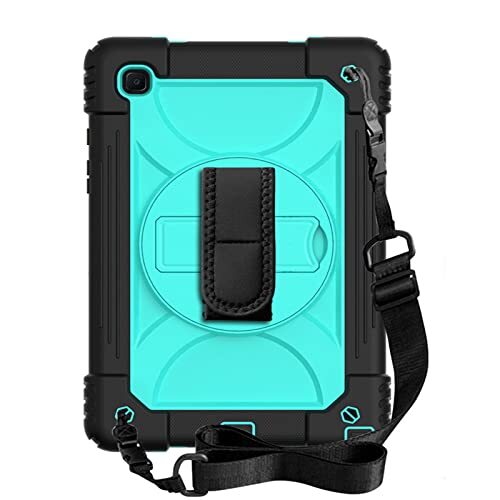 Cancan Samsung Galaxy Tab A7 Lite Case 8.7 inch 2021 (SM-T220 SM-T225) met potloodhouder 360 roterende handriem en standaard, Drop-proof kleurrijke tablethoesjes, zwart mint