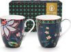 Pip Studio Berry Blues mokken set van twee donkerblauwe mokken (350ml) met bloemen - porselein