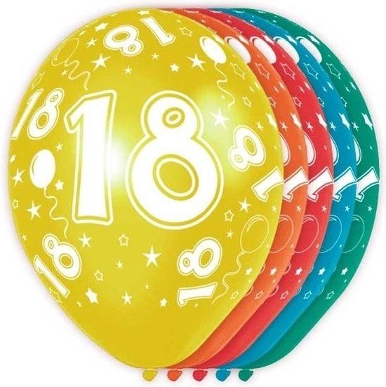 18 Jaar Helium Ballonnen - 30cm - 20 stuks - Multi