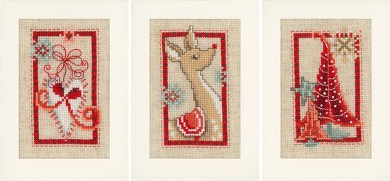 Vervaco Wenskaart Kit Kerst Symbolen Set van 3