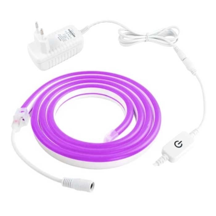 TSLEEN Neon LED Strip 2 Meter - Flexibele Verlichting Tube met Stekker Adapter 12V en Aan/Uit-Schakelaar Waterdicht Paars