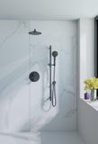 FortiFura Calvi inbouw regendoucheset – Ø25 cm hoofddouche – 35 cm gebogen wandarm – 1-stands ronde handdouche – gladde knoppen – zwart mat