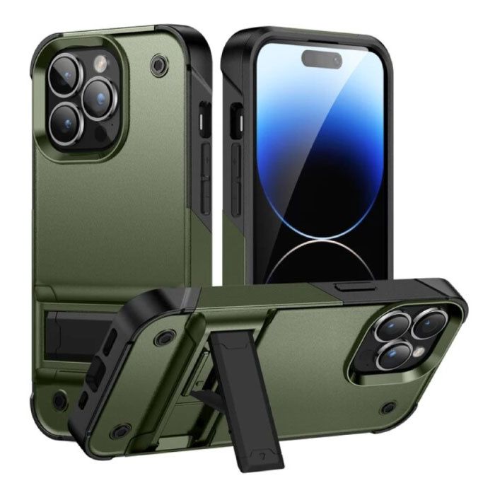 Huikai iPhone SE (2020) Armor Case with Kickstand - Shockproof Cover - Green