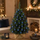 Merkloos / Sans marque Billiet - Vanlaere Mini kerstboom - 75 cm - 81 takken - inclusief 40x donkerblauwe kerstballen - kunststof kerstboom