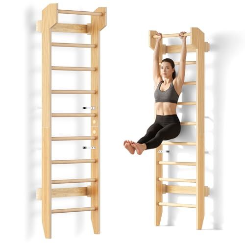 COSYLAND Wandrek van Klimwand Hout voor Volwassenen en Kinderen – Indoor Klimrek met Pull-Up Bar, Stevig Muurbevestigd Fitnessrek voor Krachttraining, Gymnastiek en Spel – Natuurlijk