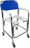 Mobiclinic Manzanares - Toiletstoel - Douchestoel - Met 4 wielen - Aluminium - Mobiele toiletstoel - Tot 100 kg - Gewatteerde armleuningen - Blauw