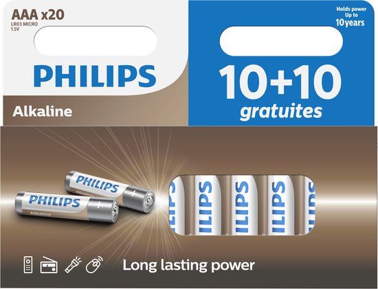 Philips AAA Alkaline Batterijen - 20 stuks (10+10)