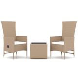 VidaXL 3-delige Loungeset Poly Rattan en Staal Beige