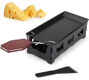 Merkloos Raclette-apparaat Raclettepan voor 2 personen Antiaanbaklaag Met kaassnijder en houten handvat