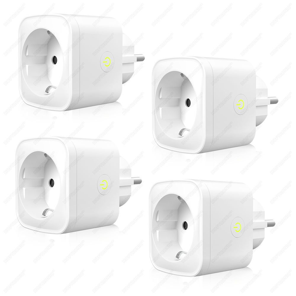 HOFTRONIC SMART 4x Slimme stekker - WiFi & Bluetooth - met tijdschakelaar - Compatibel met Amazon Alexa & Google Home - Wit - 16a smart plug - Incl. Energiemeter