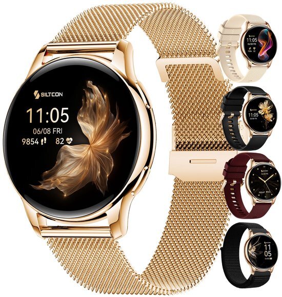 Siltcon Auréa Smartwatch Dames - AMOLED - RVS - Incl. 5 Bandjes