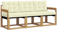 vidaXL Loungeset Bank 3-delig Wit en Crèmekleurig Acacia Hout