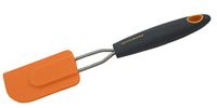Fackelmann Zachte siliconen spatel met ergonomische en antislip handgreep van roestvrij staal en polypropyleen, grijs en oranje, 27 x 8 cm, 1 stuk