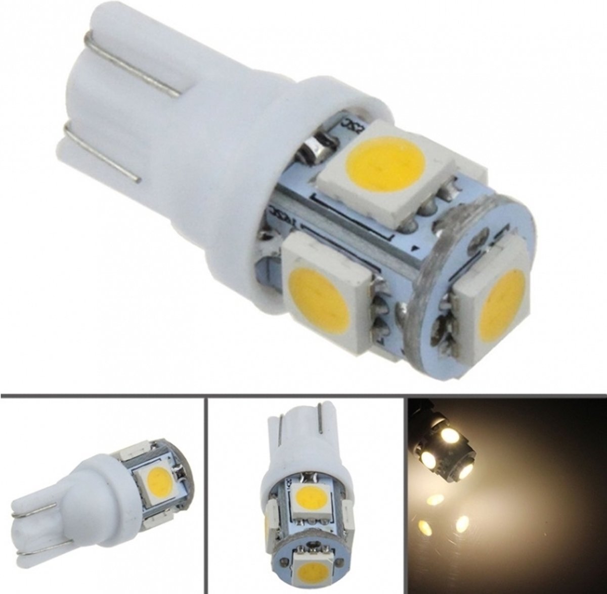 ABC-LED T10 - 12 volt - 5 LED - 5050 SMD - WIT 4000K