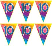 Merkloos / Sans marque Espa Nv Verjaardag thema 10 jaar - 5x stuks - feest vlaggenlijn - 5 meter - Feestartikelen/versiering - kunststof