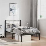 vidaXL Cadre de Lit avec Tête de Lit, Lit Simple avec Sommier à Lattes, Lit Adulte avec Rangement, Meuble de Chambre, Moderne, Noir 100x190 cm Métal