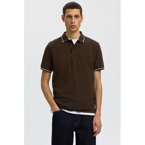 Selected slim polo bruin