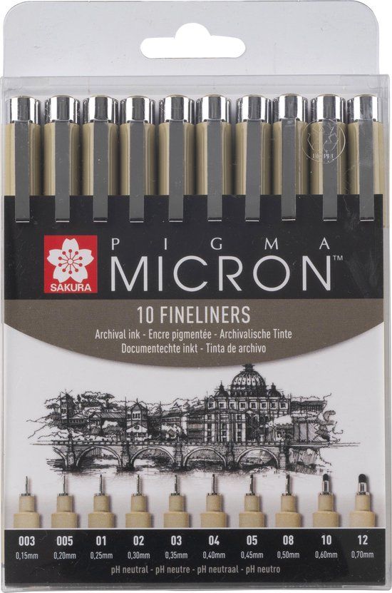 Sakura Pigma Micron Etui fineliners - 10 fineliners - zwart