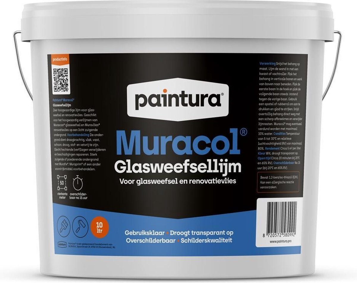 Paintura MuraCol Glasweefsellijm Transparant 10 Liter Emmer