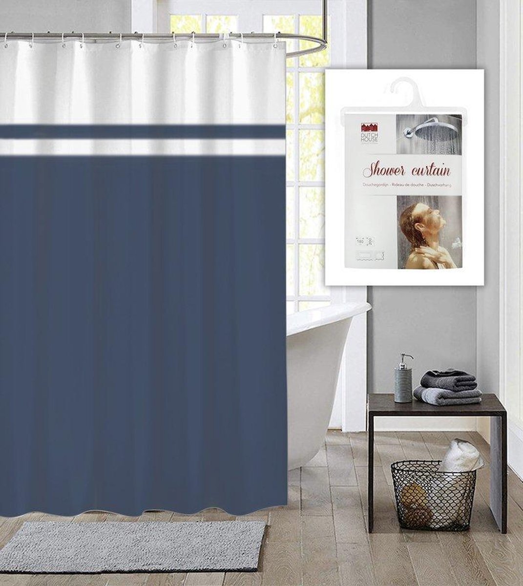 dutch house douchegordijn met ringen Simply blauw 180x200cm